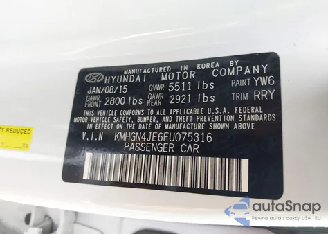 2015 Hyundai Genesis 3.8 z USA, uszkodzony, nr VIN KMHGN4JE6FU075316